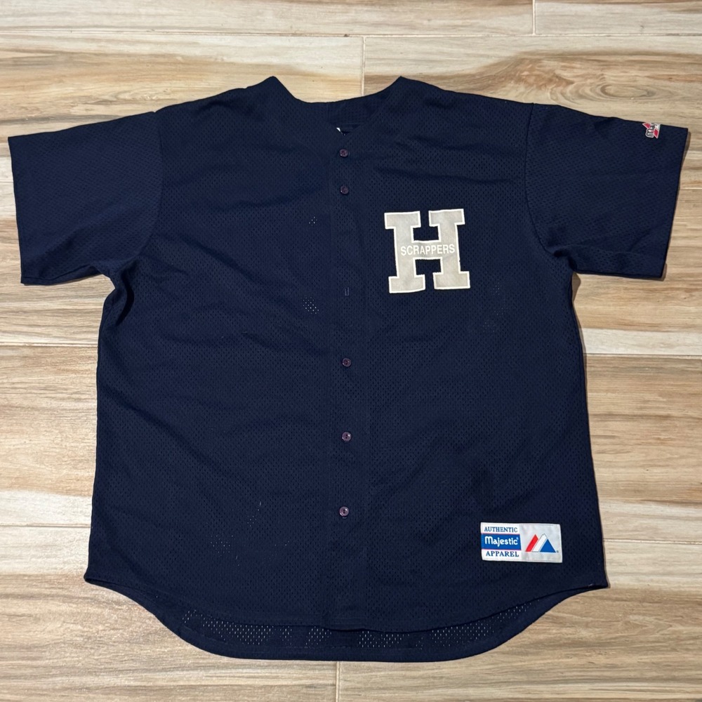 Vintage Majestic Scrappers Baseball Jersey Navy Blue Mesh Button Up XL #5